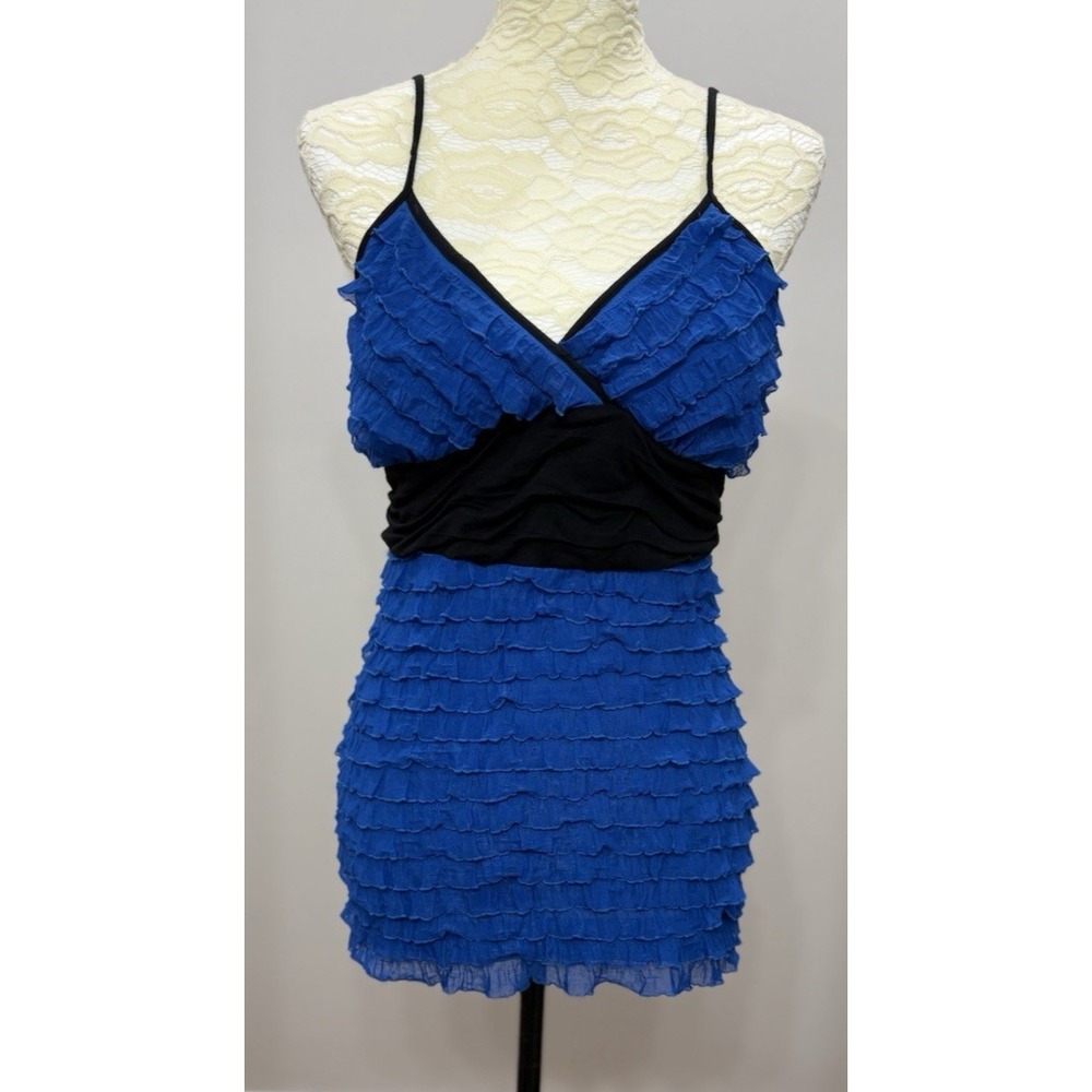 Y2K Arden B Cami Top Women's Medium Blue Black Babydoll Ruffle Fairygoth